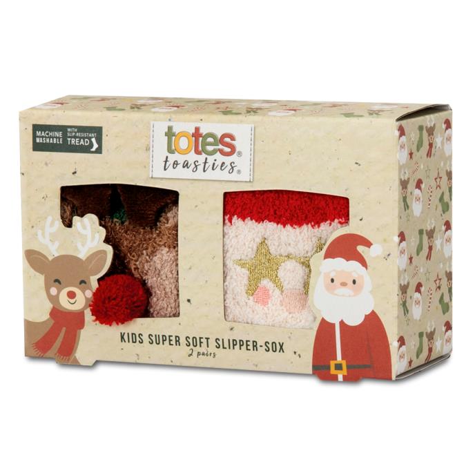 totes toasties® Childrens Super Soft Slipper Socks (Twin Pack) Reindeer / Santa Extra Image 1
